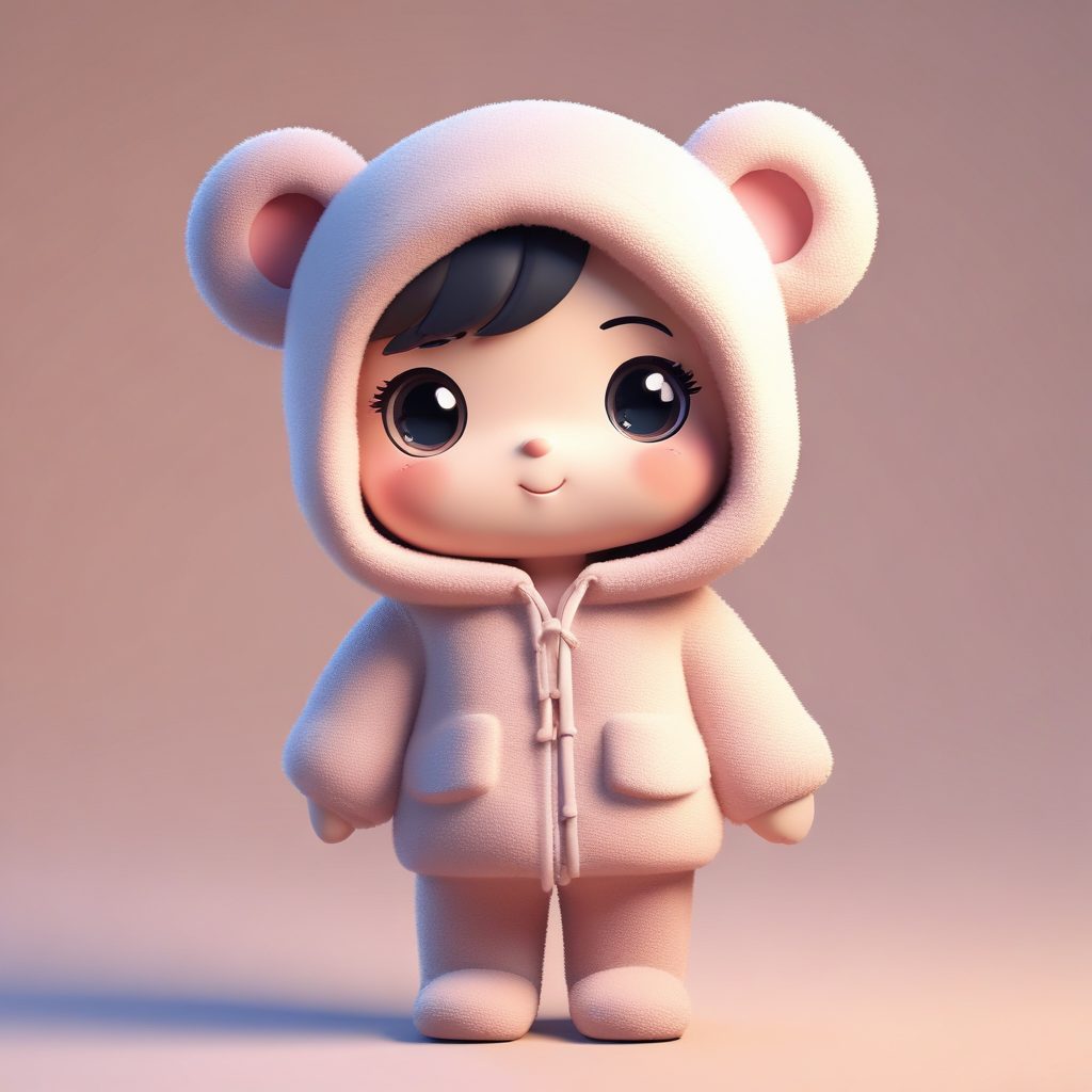 治愈系冬装：Q版女孩紧抱泰迪熊的温暖画面3D提示词