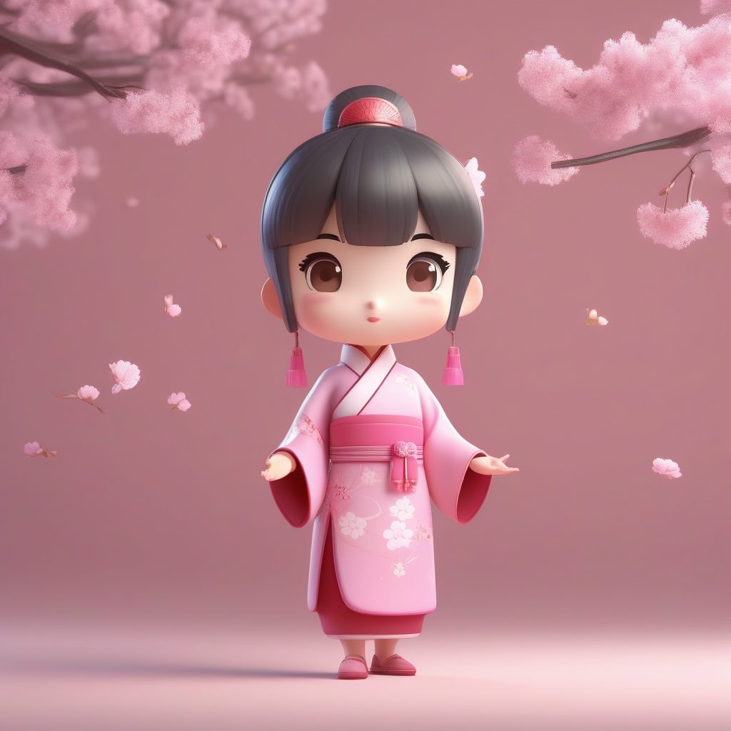 治愈系！粉色樱花旗袍Q版萌妹AI绘画提示词，超甜美C4D效果