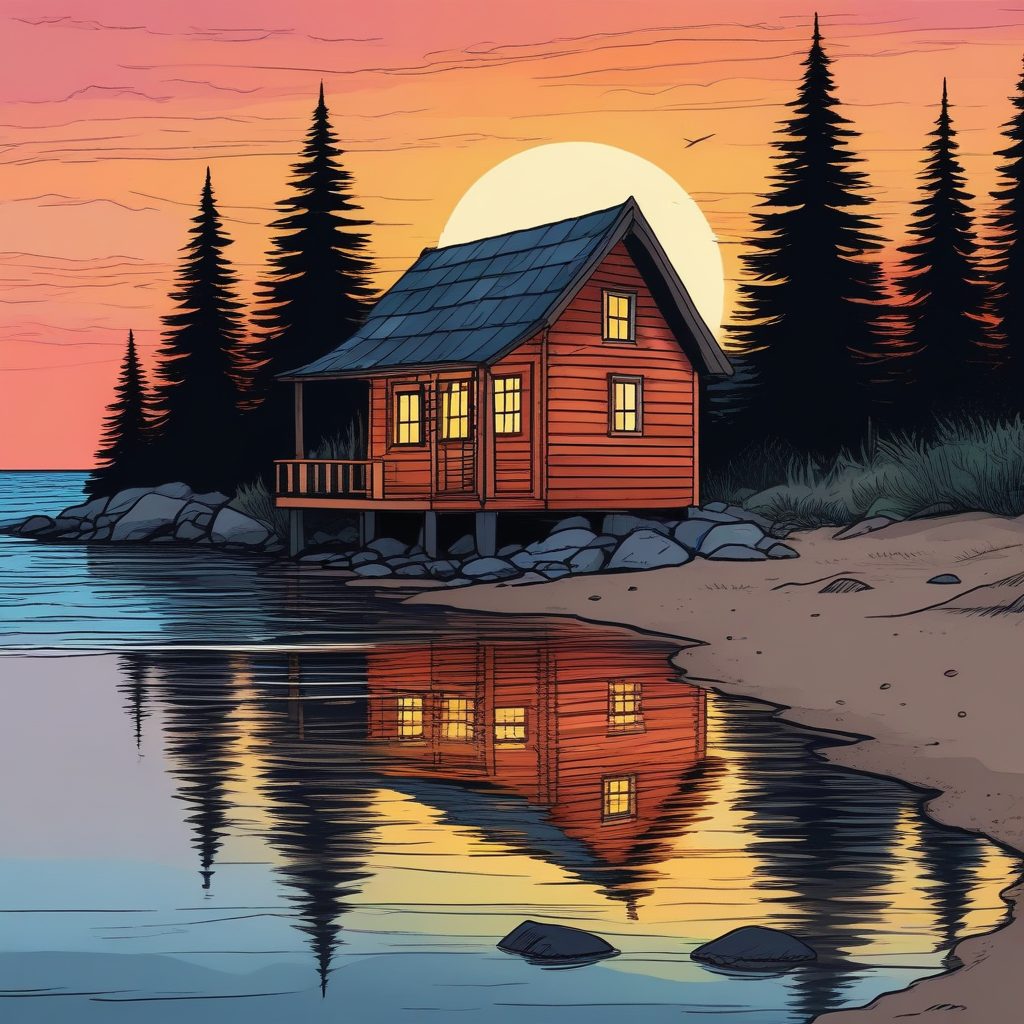 治愈系海边小木屋:扁平可爱插画提示词(温暖色调)