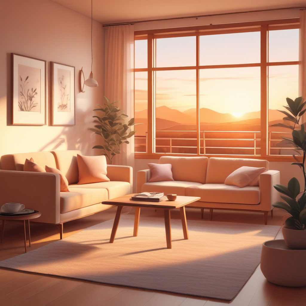 治愈系家装 | Japandi风极简客厅手绘插画，温暖配色，做手机壁纸绝了