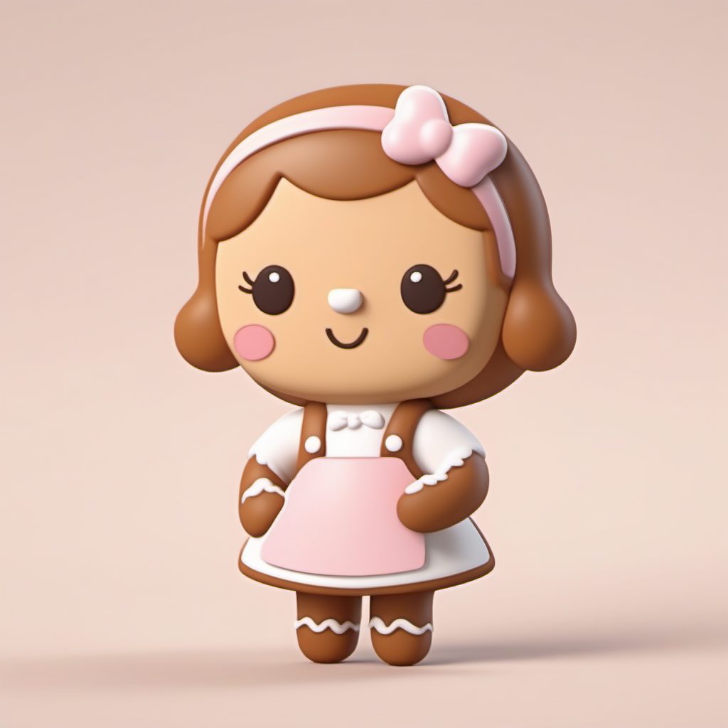 治愈系姜饼女孩：3D盲盒粘土手办，站姿与暖色系布光提示词