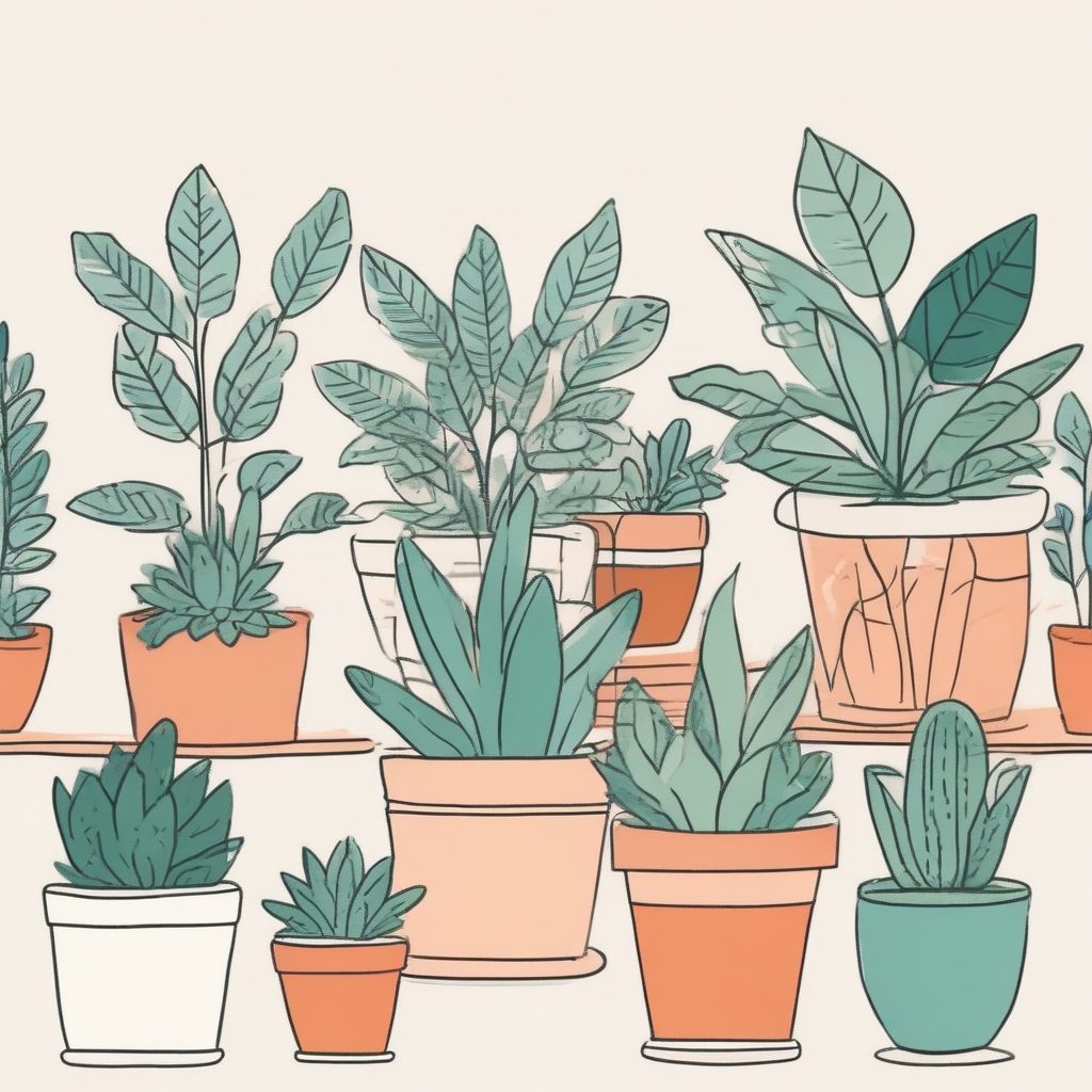 🪴治愈系绿植｜极简线条盆栽插画，温暖色调蜡笔风，北欧家居必备！