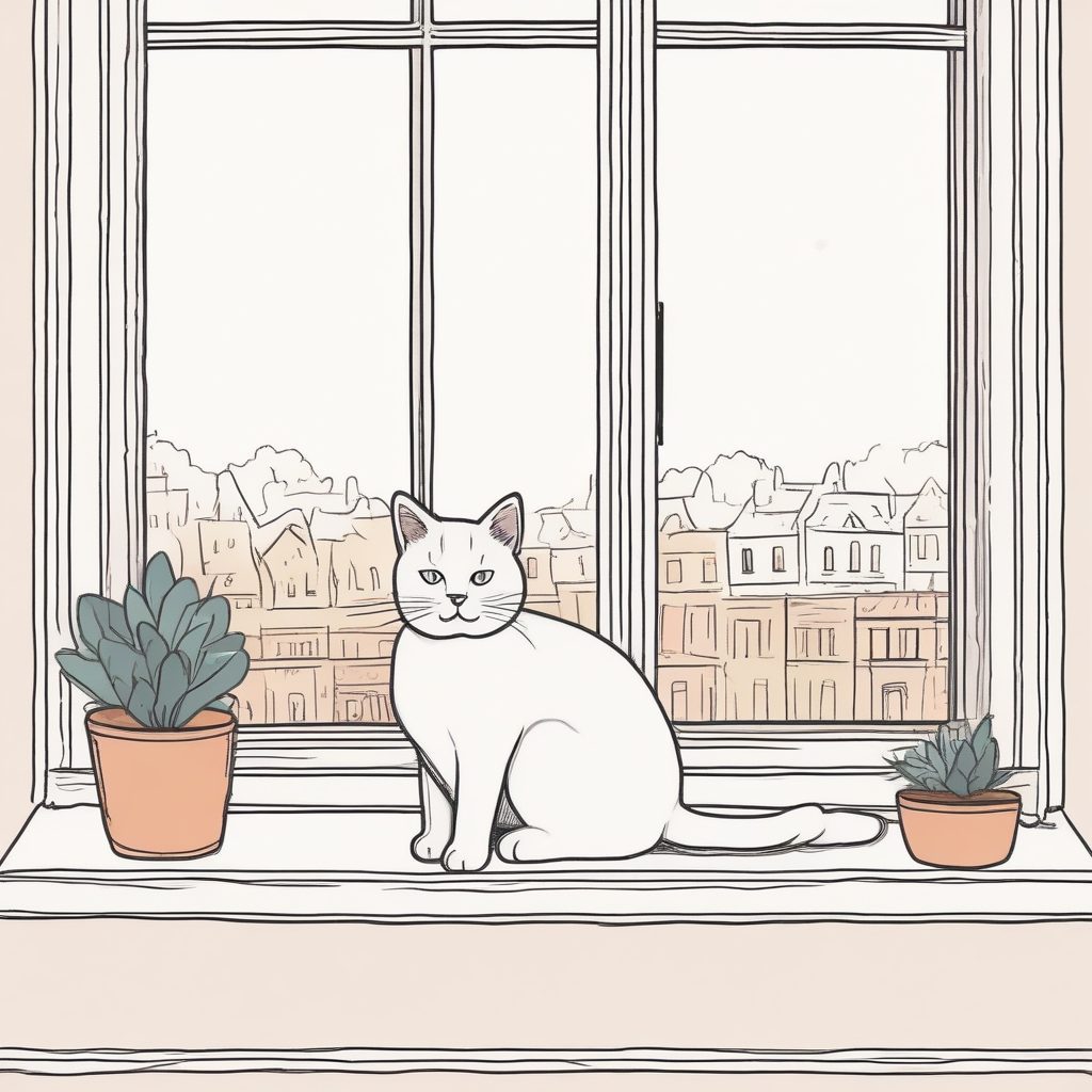 治愈系猫咪极简线条图｜蜡笔风手绘插画，适合做治愈系壁纸