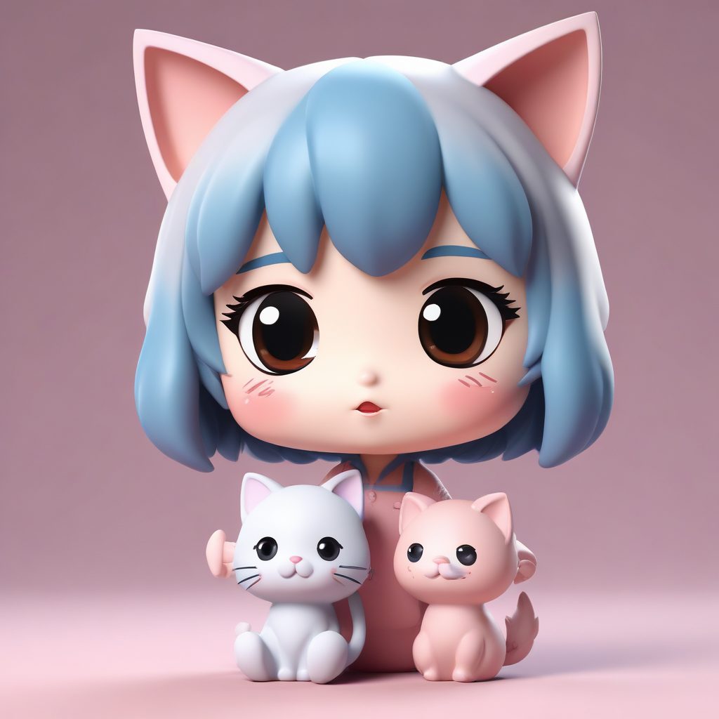 治愈系猫咪Q版插画: 抱紧小猫的温柔宠溺表情AI生成