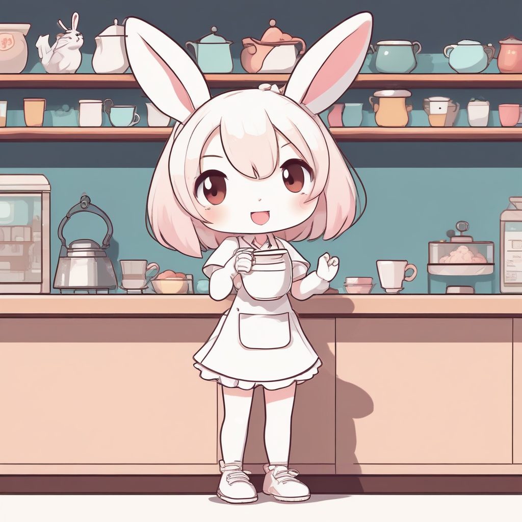 ☕️治愈系萌物头像！卡哇伊Q版兔耳咖啡师AI绘画提示词分享