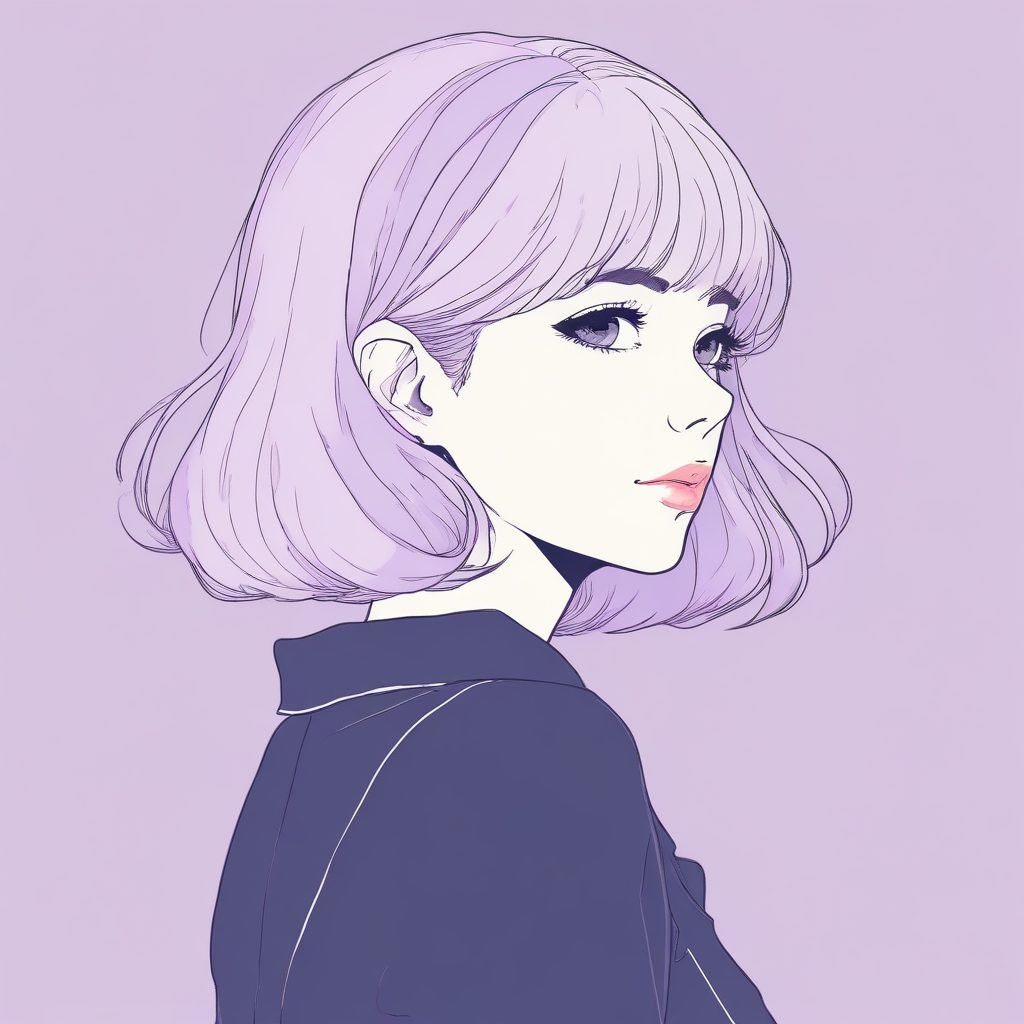 治愈系Midjourney咒语：氛围感极简线条插画，薰衣草色动漫少女头像，超干净纯色背景，ins风头像生成！