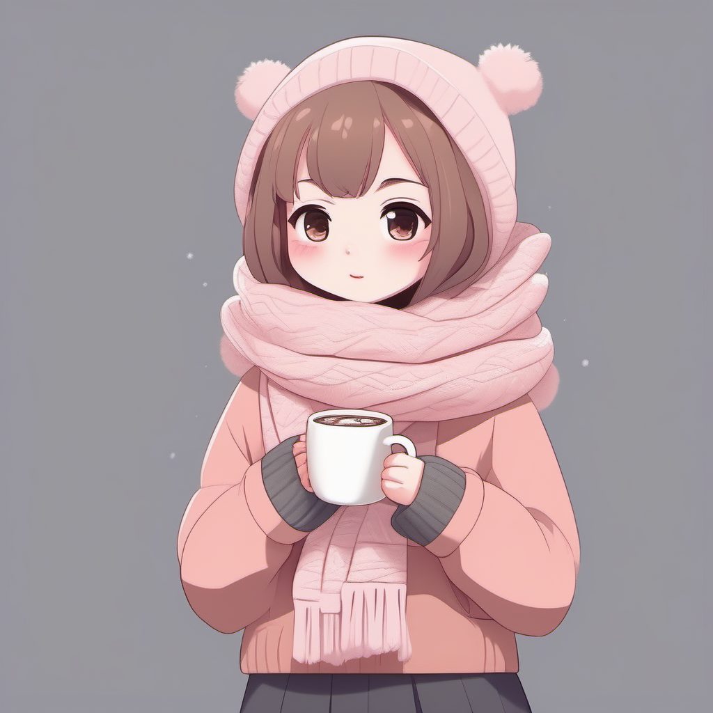 治愈系Q版AI绘画教程:冬日马卡龙色羊绒衫女孩提示词分享