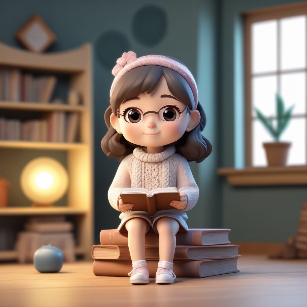 治愈系Q版插画:阅读角落里的Cozy Cottagecore女孩(粘土风)