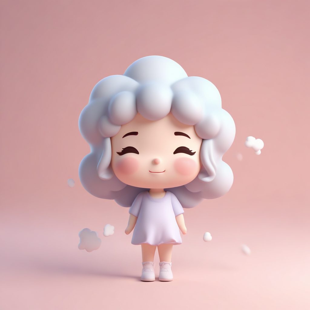 治愈系Q版: 沉睡在云朵上做美梦的平静表情 (帕斯卡色)