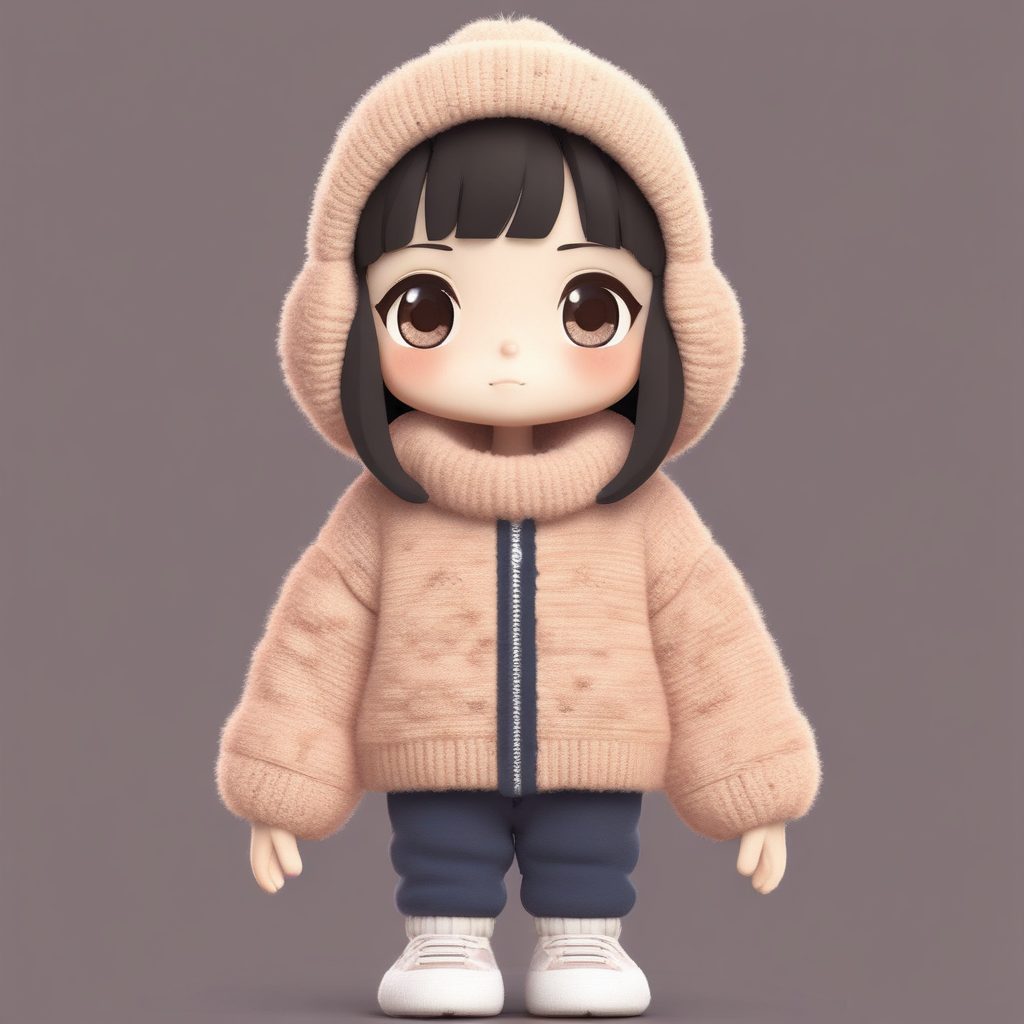 治愈系Q版毛茸茸女孩全身像:AI绘画打造Lo-fi温暖纯色背景