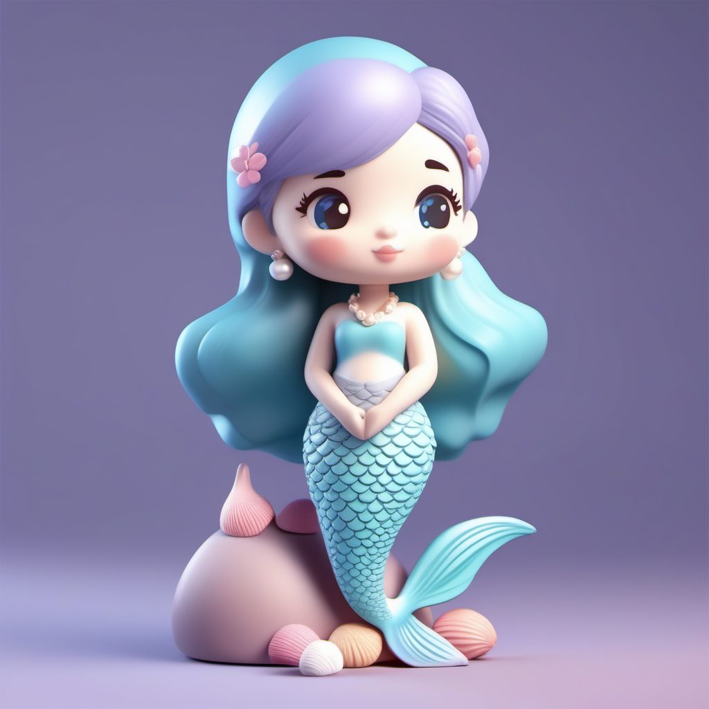 治愈系Q版美人鱼:柔和调色板3D盲盒提示词分享