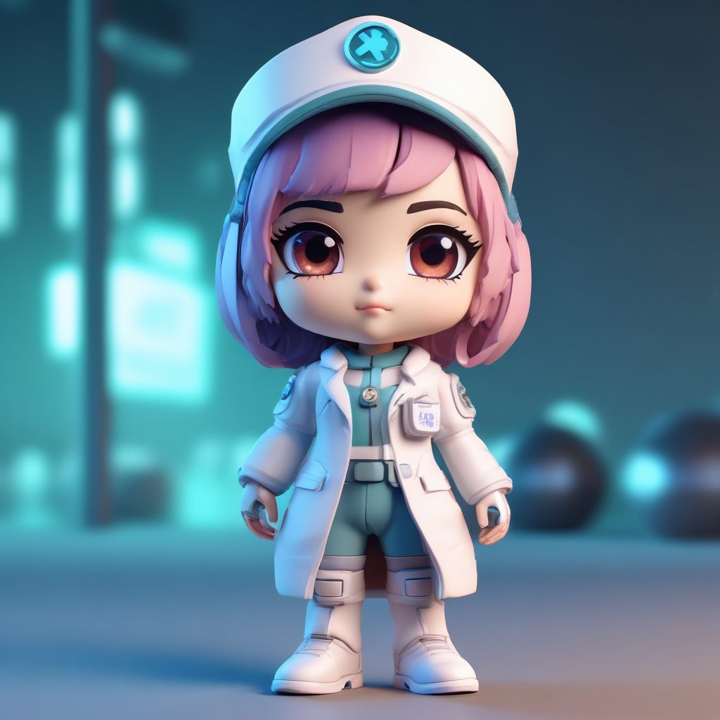 💖 治愈系：Q版赛博朋克医疗护士，Octane渲染黏土风，专业级桌面摆件！