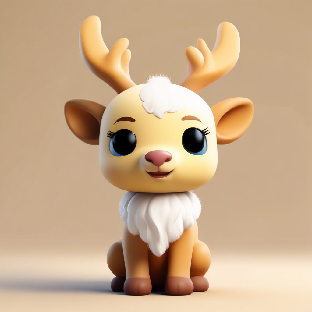 治愈系Q版圣诞麋鹿：Octane渲染3D全身站立图，淡彩盲盒插画技巧