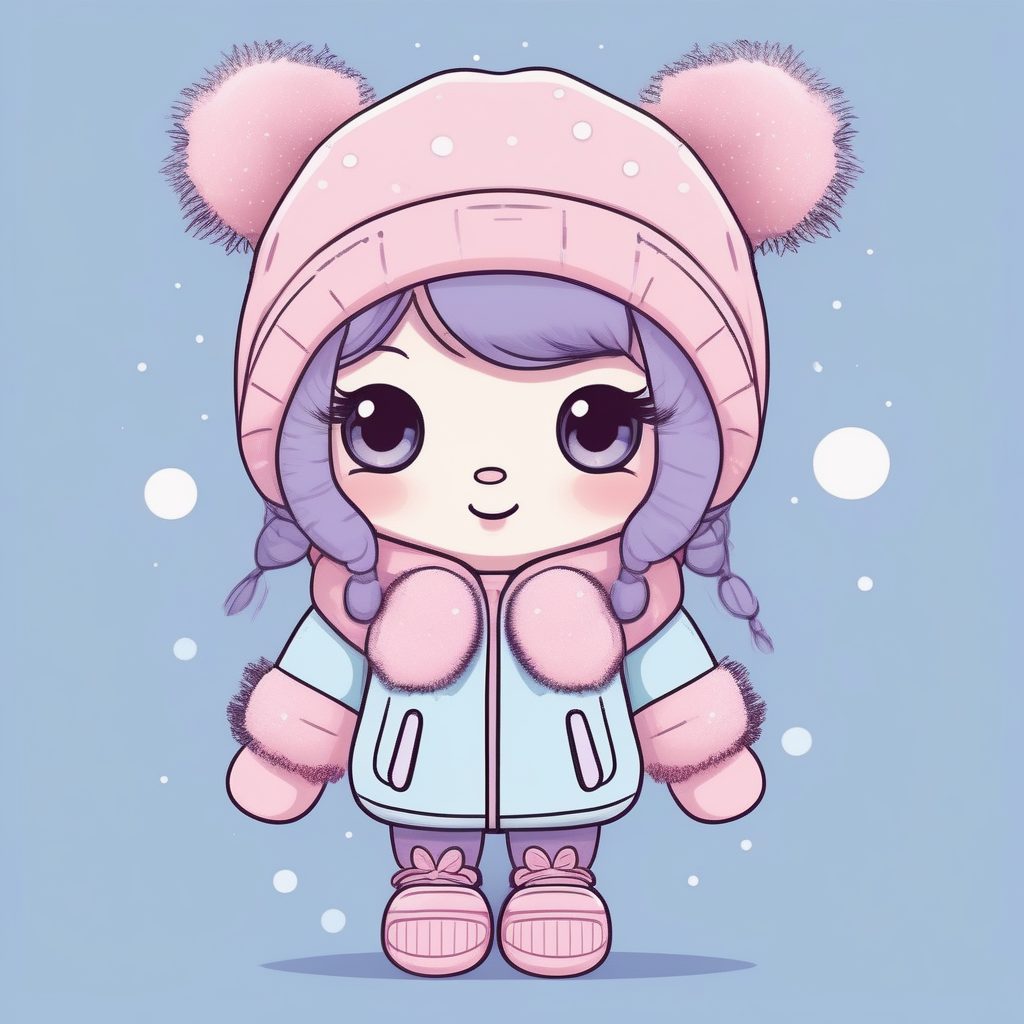 治愈系Q版手套穿搭:粉蓝淡色调冬季时尚全身像AI指南