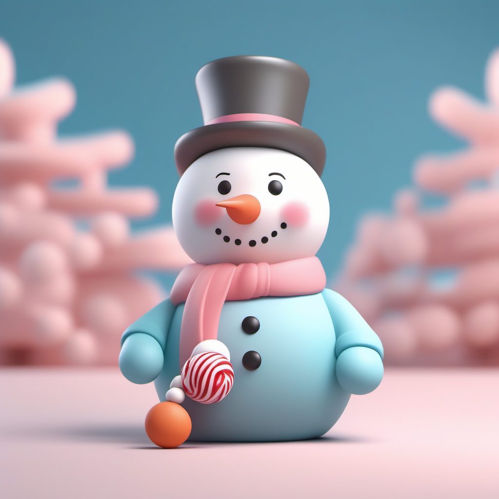 治愈系Q版雪人角色设计：3D粘土材质，冬季盲盒提示词分享