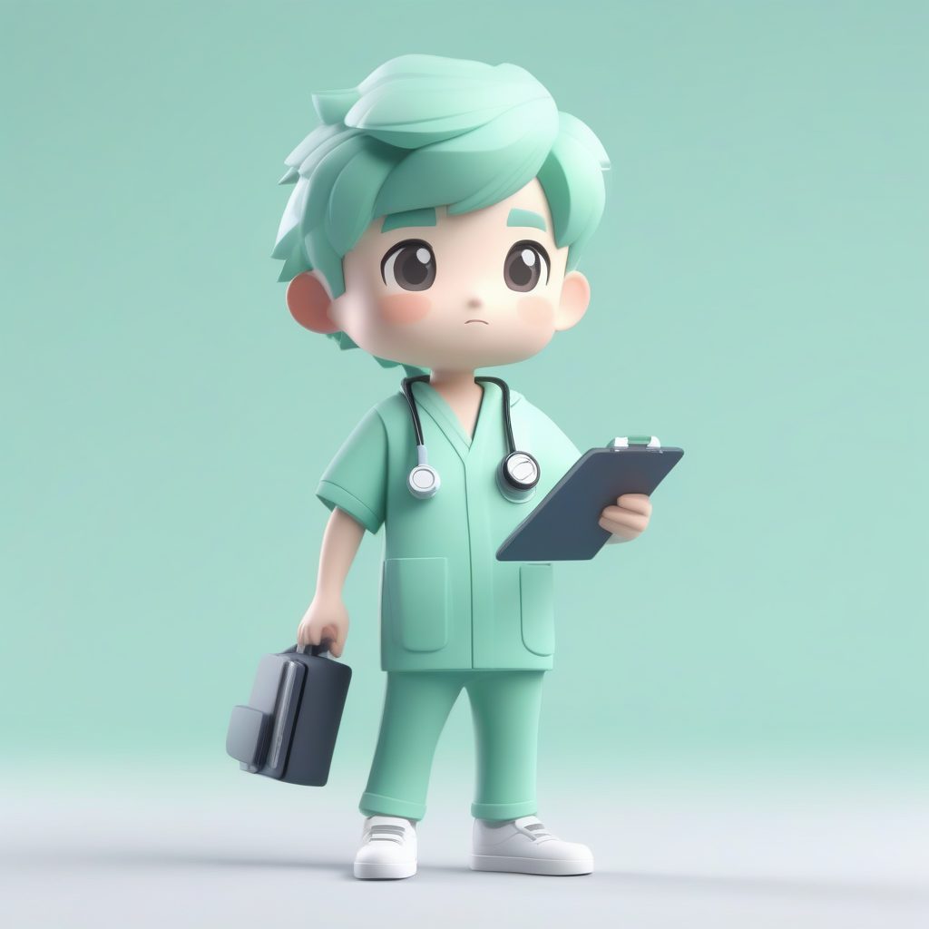 治愈系Q版医生手办:C4D 3D渲染全身照,柔和光线与干净背景指令