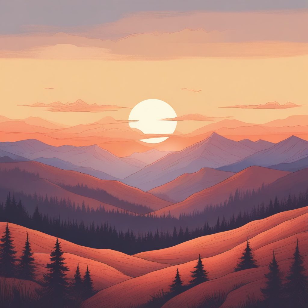 治愈系日落：极简山脉与晚霞，彩铅笔触，超美锁屏壁纸！