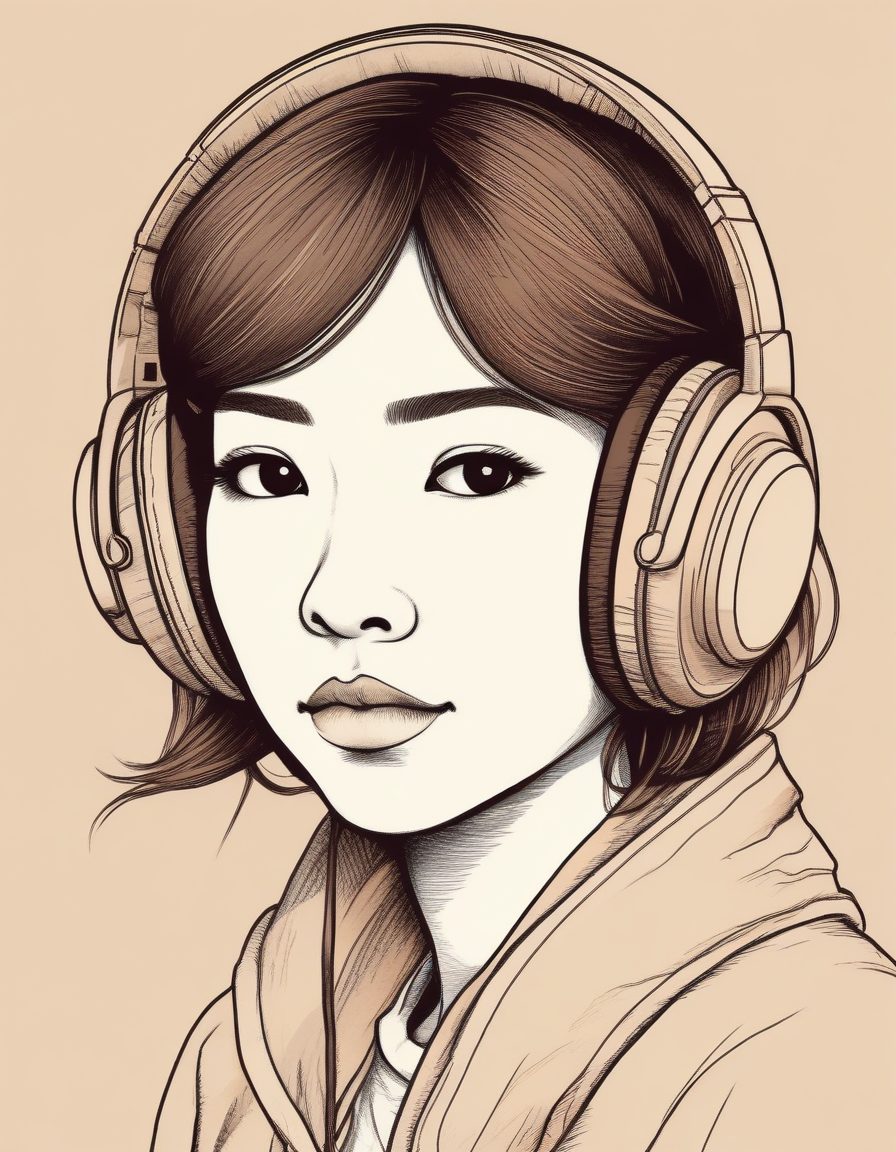 治愈系：SD提示词|极简线稿耳机少女，咖啡棕温暖配色，亲测好用！
