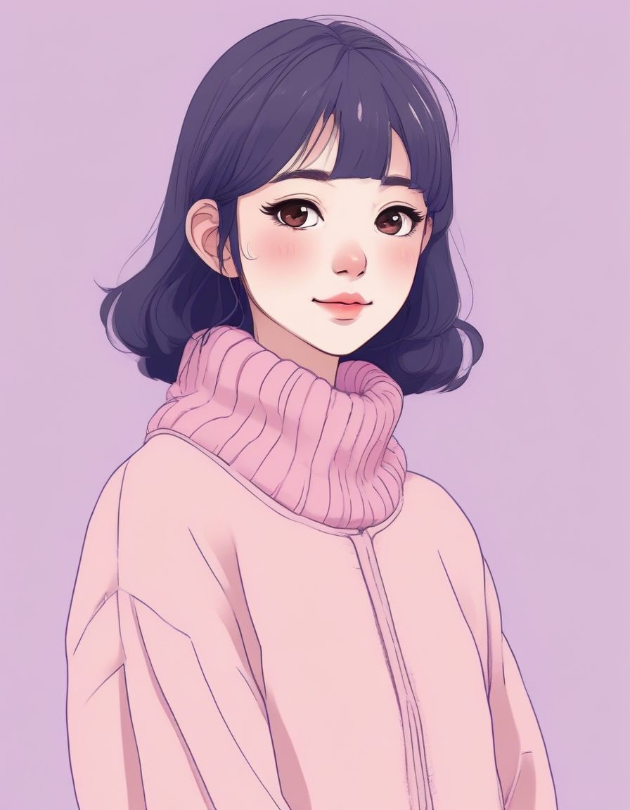 🎀治愈系神图!低饱和马卡龙配色极简线稿插画,日系温柔少女头像壁纸