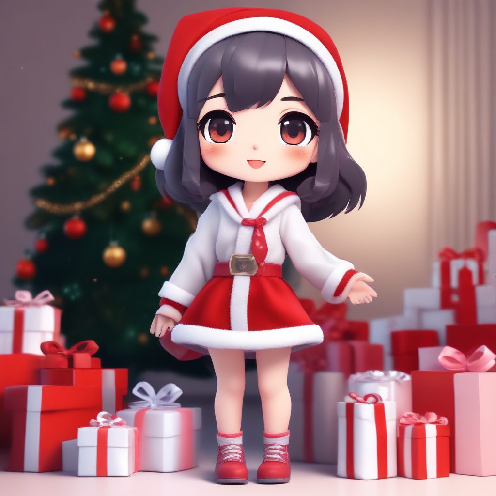 治愈系圣诞Q版动漫全身站立照:极简纯色背景AI绘画提示词大全