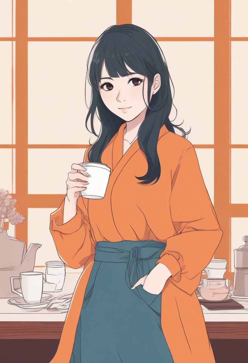 ☕ 治愈系：手捧热饮的日系少女极简线稿，冬日暖色调壁纸。