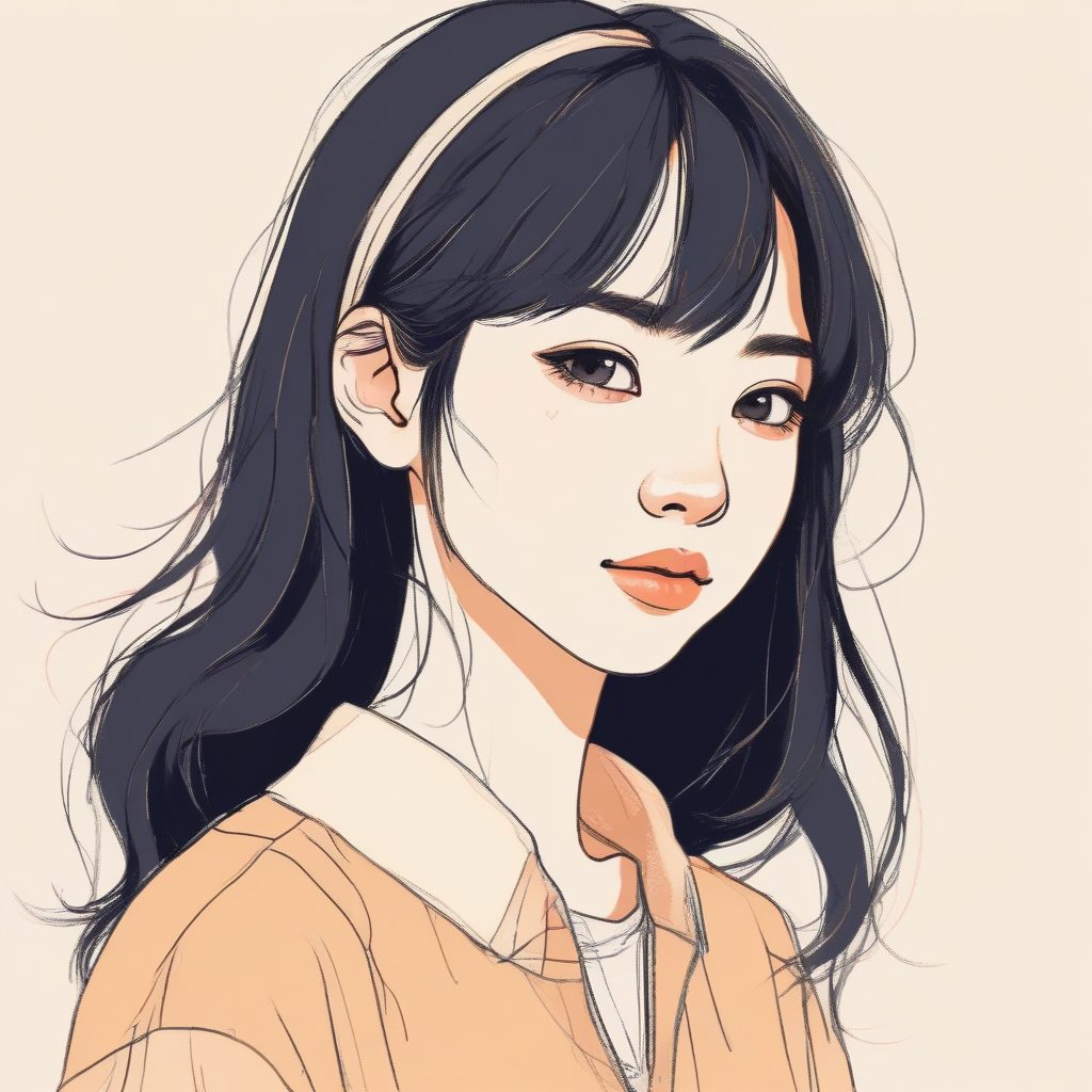 治愈系速写风：彩色铅笔线条少女，柔和光影，适合文艺青年
