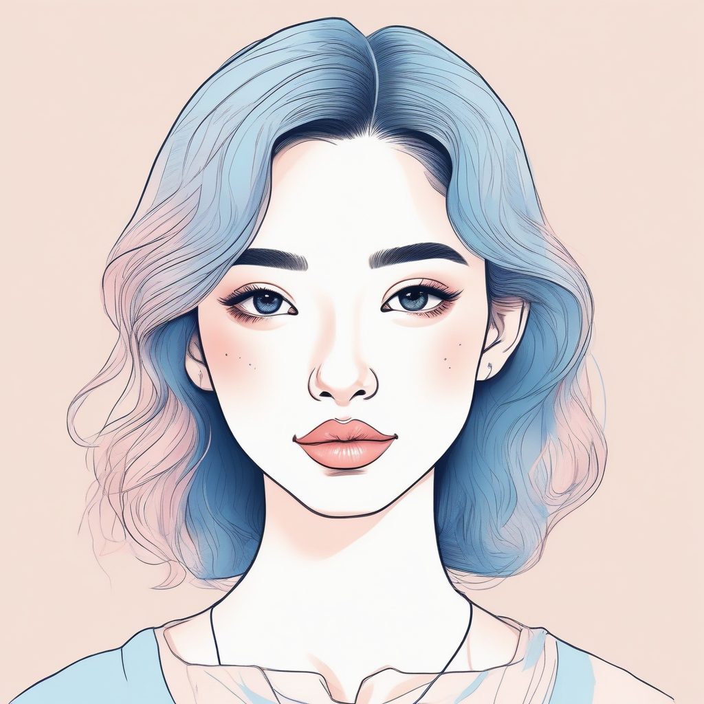 治愈系锁屏！日系手绘极简女孩插画，粉蓝撞色，童话感故事书风格。