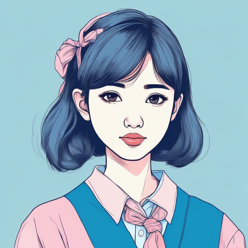 治愈系头像必备:极简日系女孩的粉蓝领结搭配