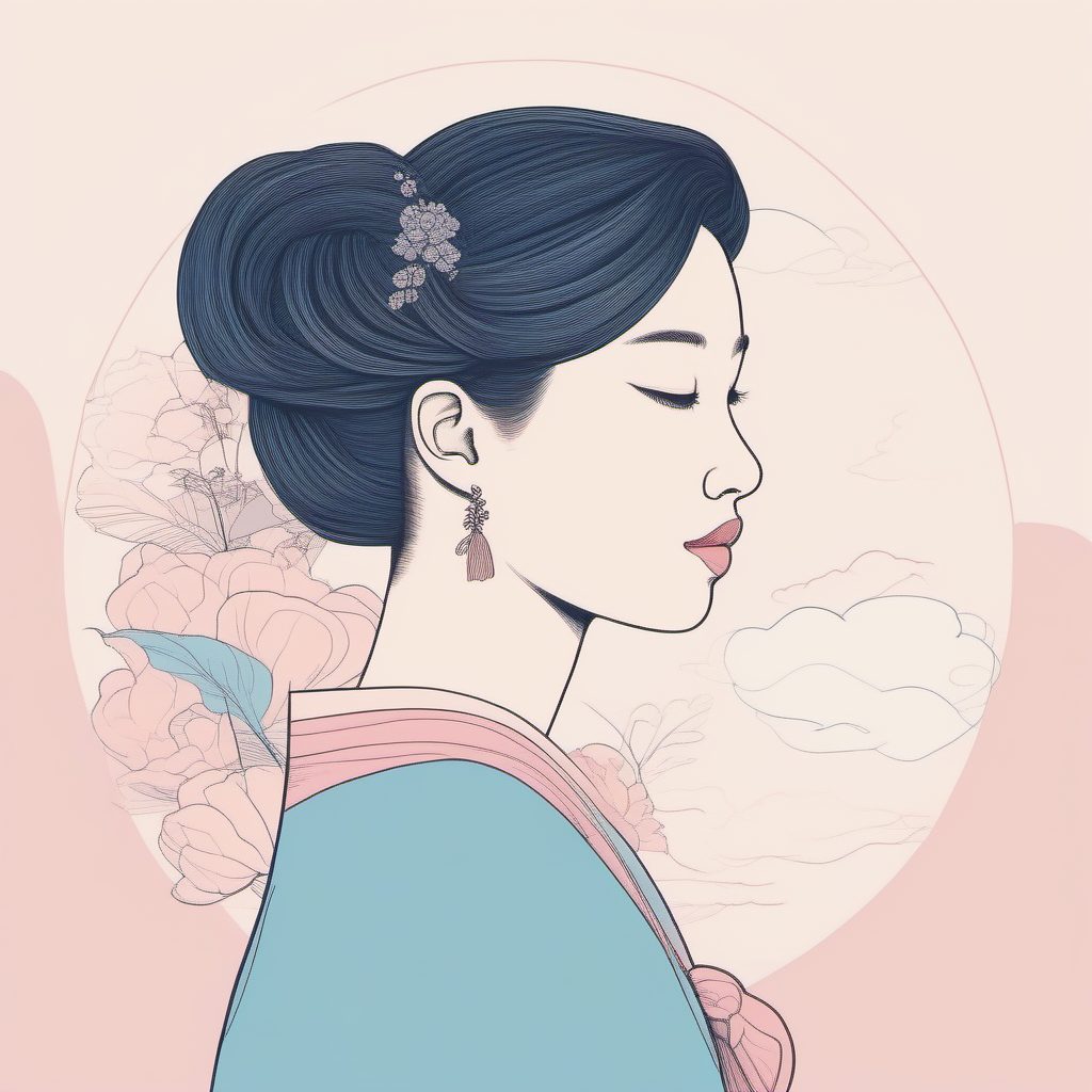 治愈系头像:粉蓝色系日系女孩的侧颜极简线稿