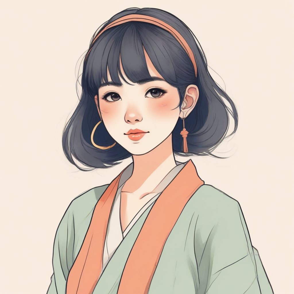 治愈系头像生成！极简线条插画日系少女，彩色铅笔温暖治愈风