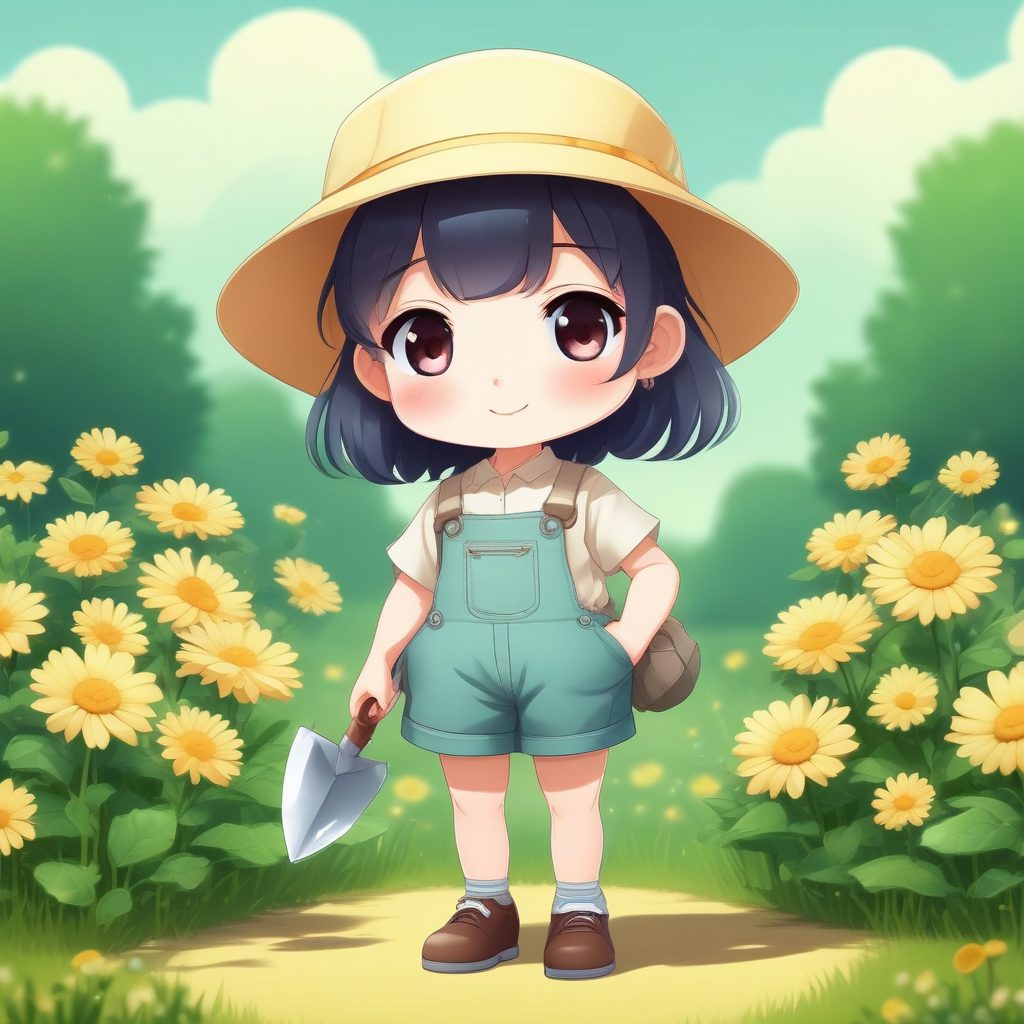 🌷治愈系园丁Q版！花卉主题一个可爱时尚Q版动漫人物，表情动作丰富，柔和光影下的清新全身像