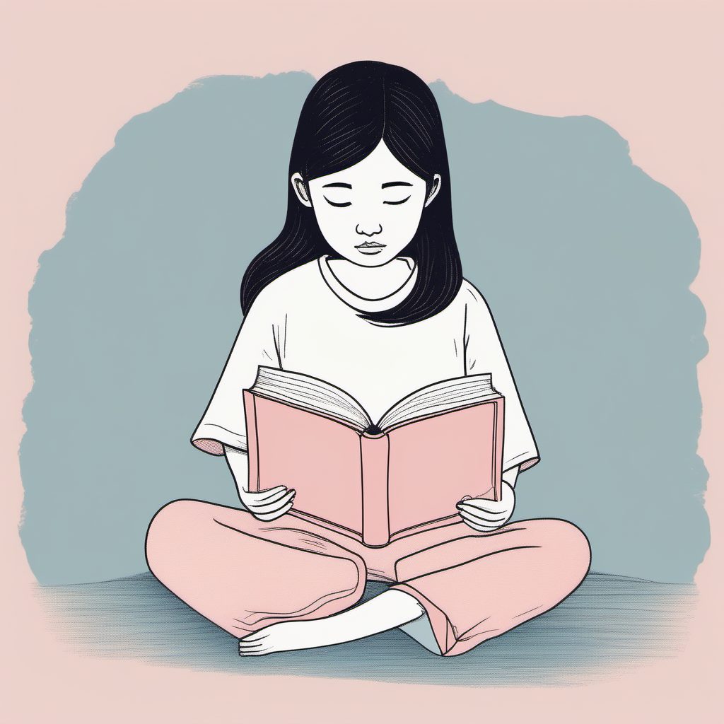 治愈系阅读:AI生成专注阅读的粉蓝穿搭日系女孩插画