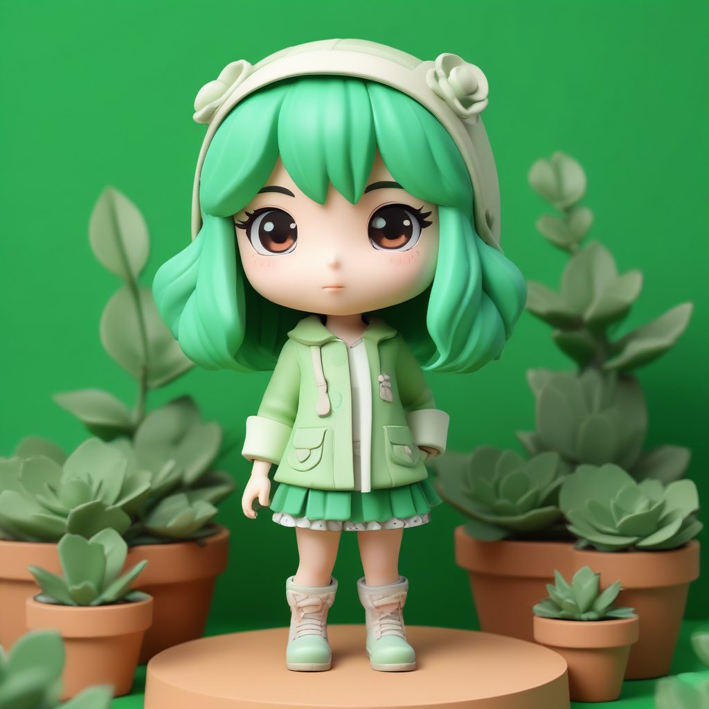🌿治愈系植愈少女！超清新多肉植物Q版，黏土材质全身像，高细节8K