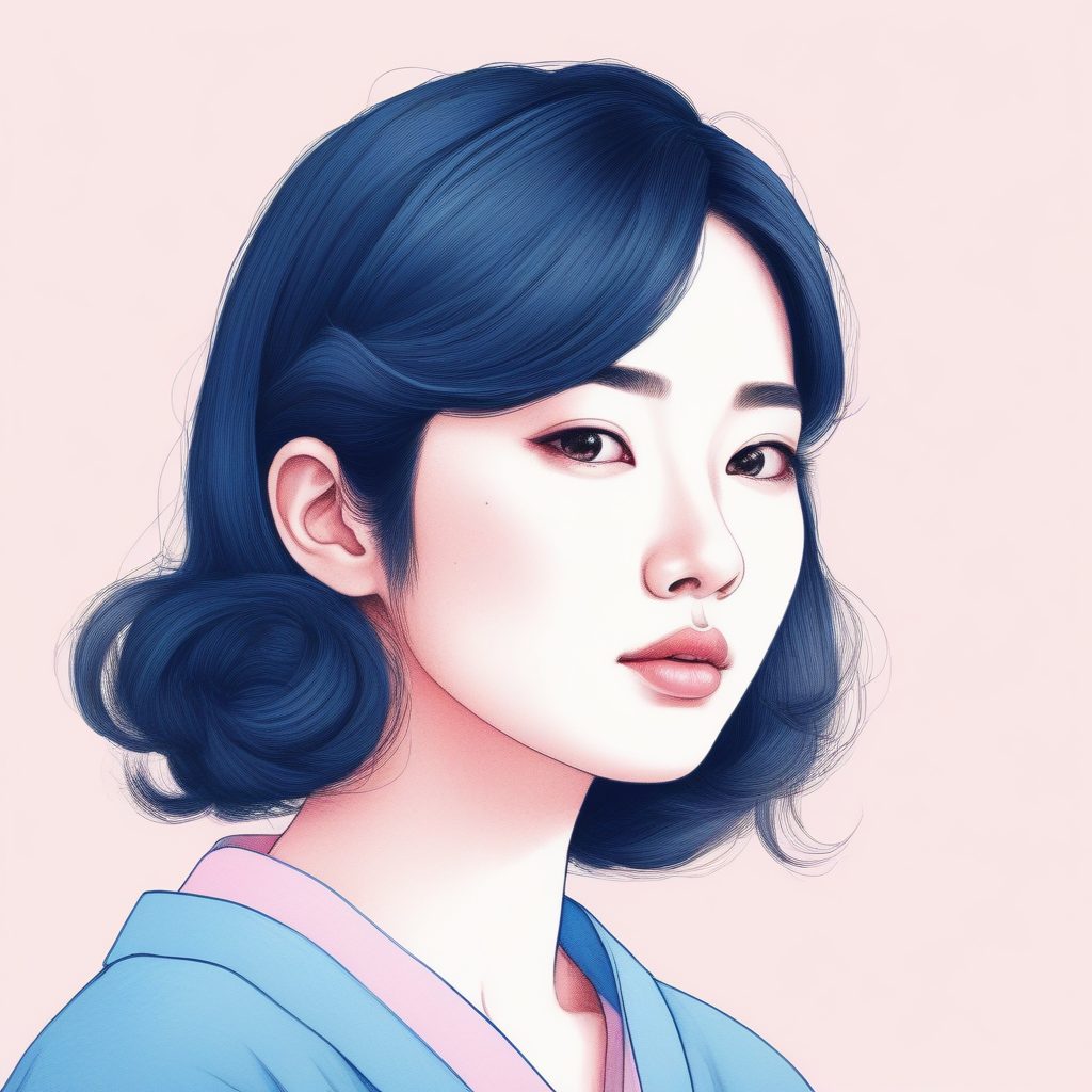 纸张纤维感！彩色铅笔日系少女头像，极简线条，低饱和度美学