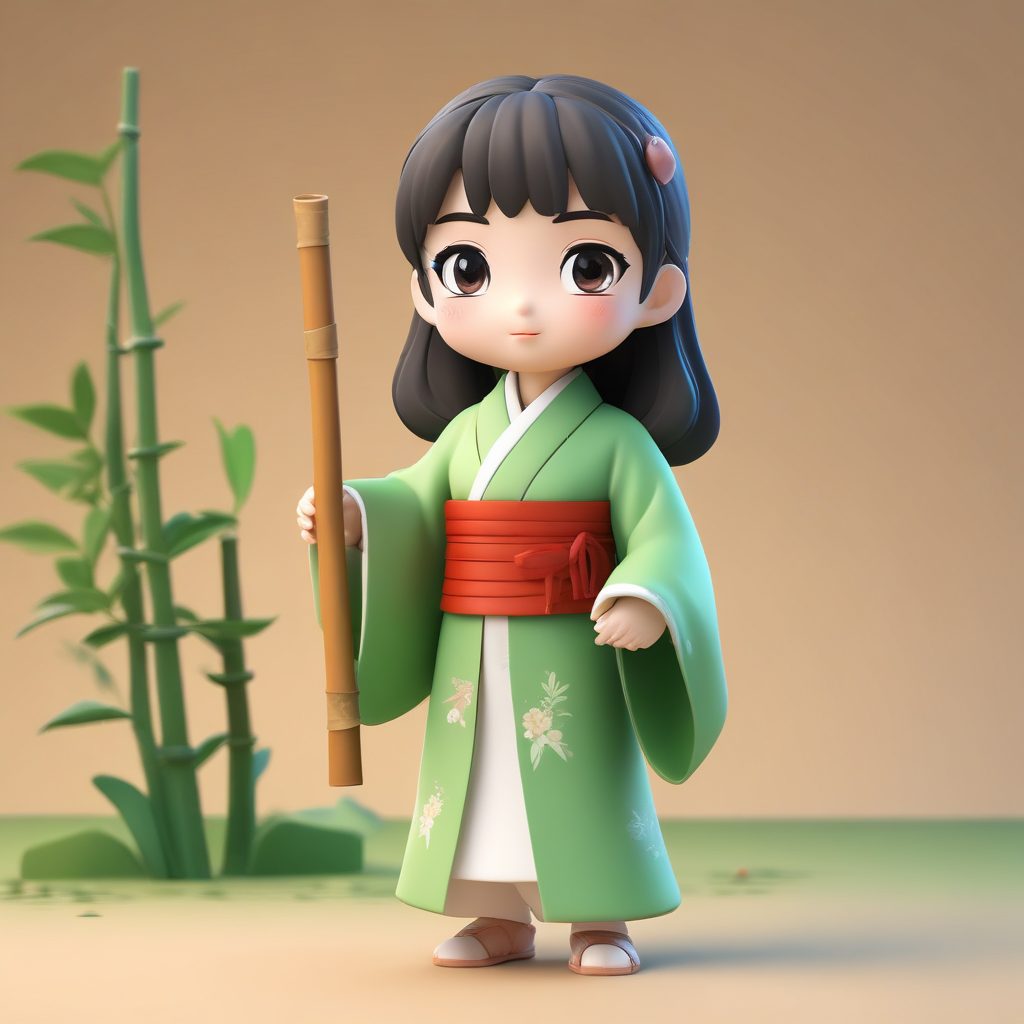 中国风Q版插画: 竹林书生女孩3D手办生成教程