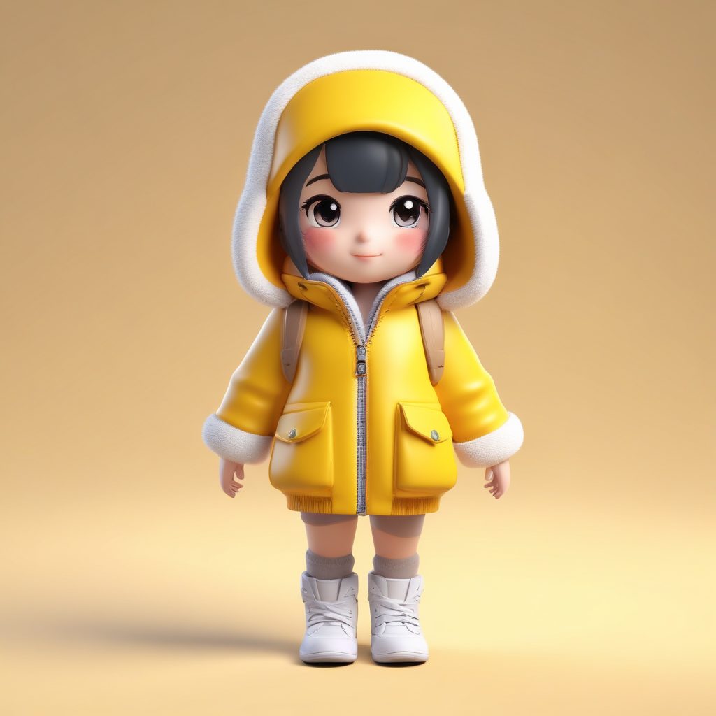 自制盲盒：戴企鹅背包的Q版冬日少女，Octane渲染，3D建模感超强