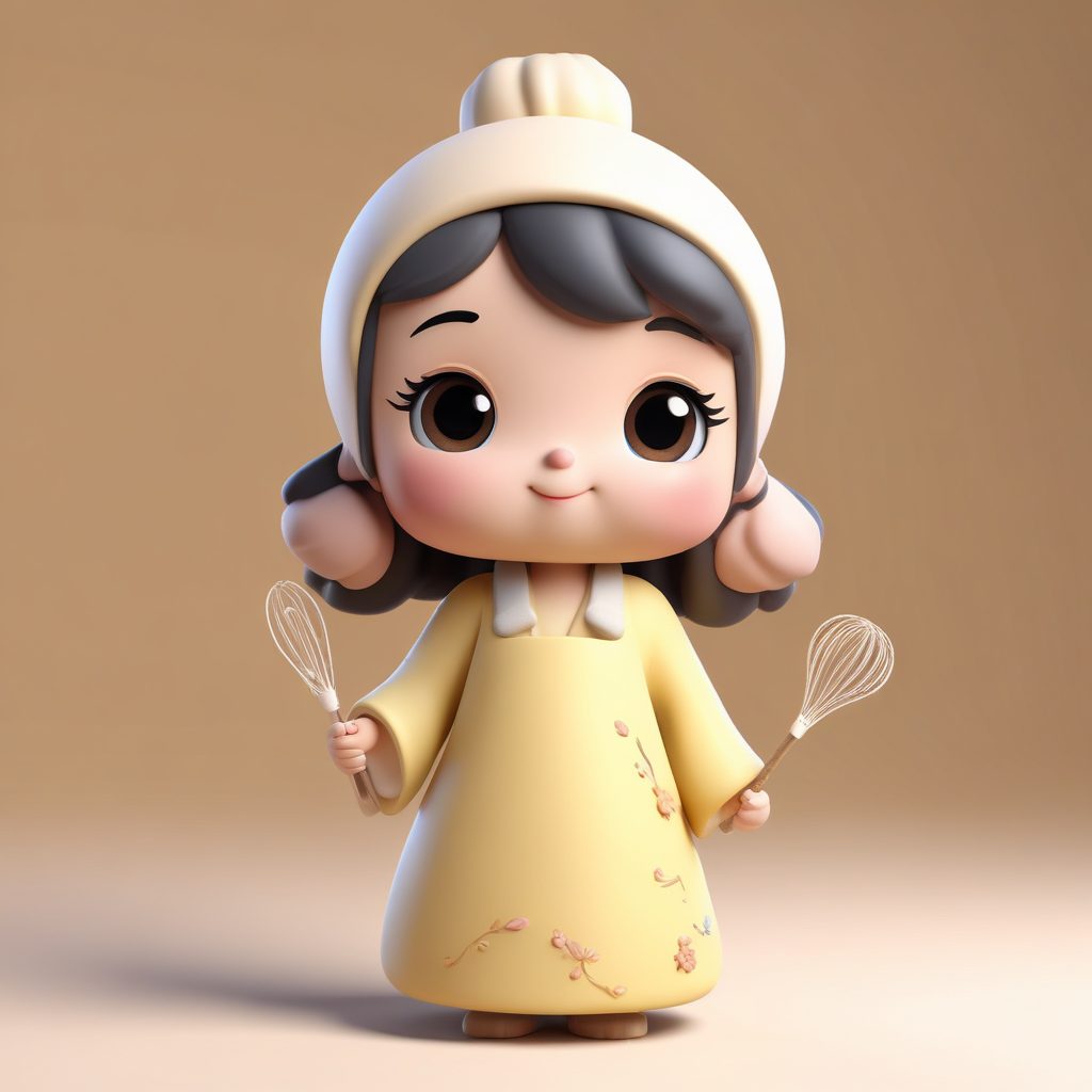 自制Q版甜品师盲盒！冬日围裙穿搭：奶油感Octane渲染提示词