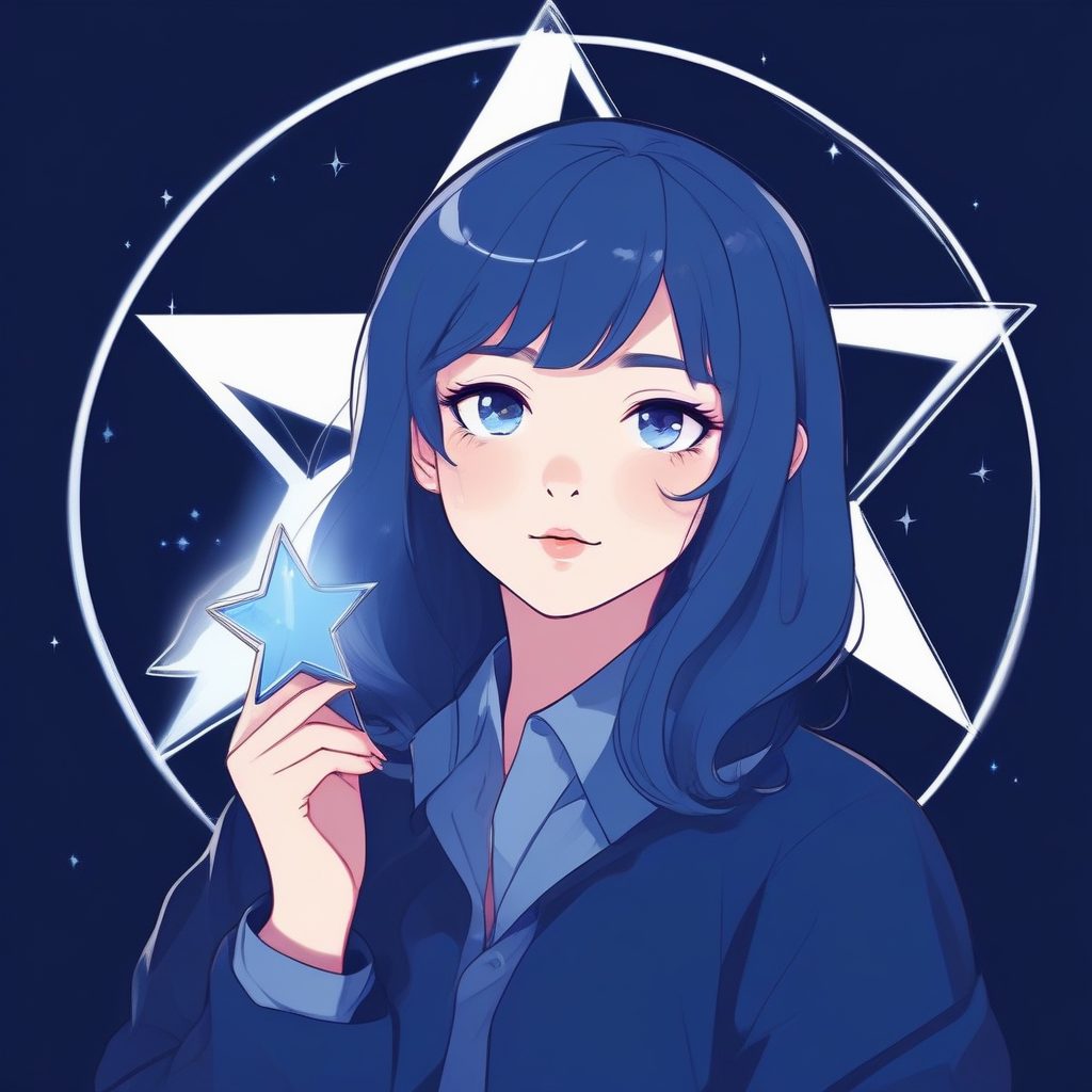 💎钻石星光:极简动漫少女与几何星形,超酷低饱和度壁纸