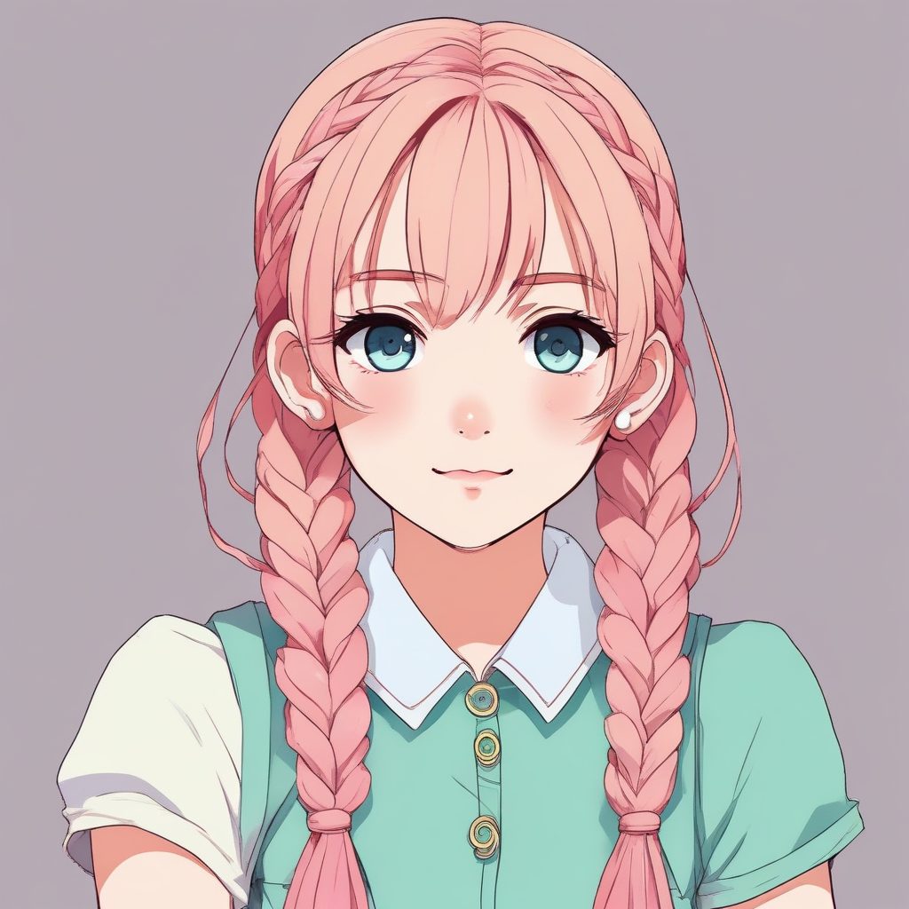 最in极简发型：双麻花辫少女二次元头像与清爽纯色背景