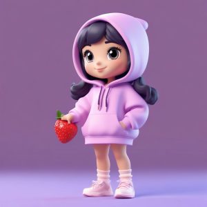 💖爆款盲盒风｜超甜草莓棒棒糖女孩🍬｜C4D粘土材质3D渲染｜治愈系头像生成！