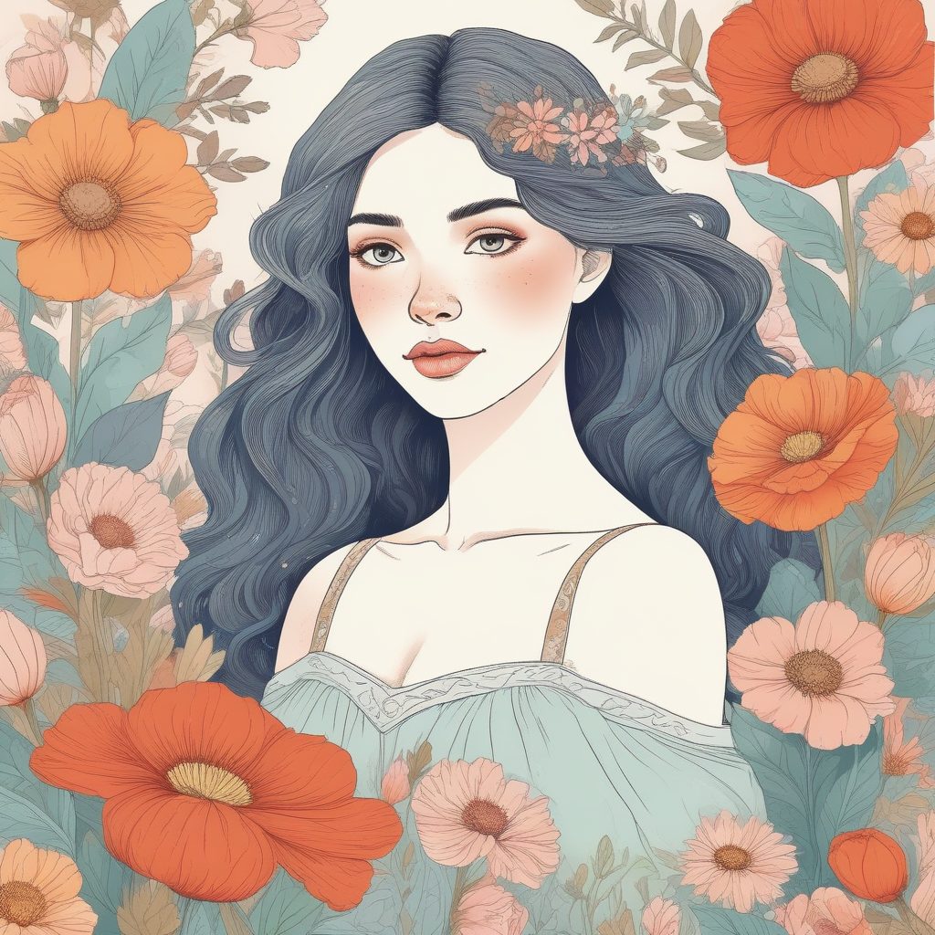 被鲜花簇拥的氛围感极简插画头像🔥️ 手绘风格， Pastel色系，纸感纹理设计