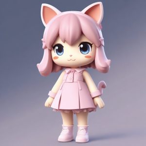 🔥超可爱的Q版猫耳娘头像！C4D粘土风盲盒全身照 AI绘画提示词