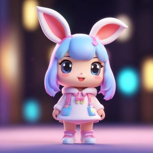 🐰超可爱Q版兔耳娘AI绘画！C4D建模+软陶质感，盲盒风格全身立绘✨