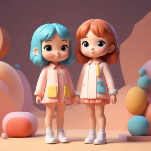 🔥超萌双人Q版时尚女孩头像！C4D粘土风3D渲染，独立主体设计