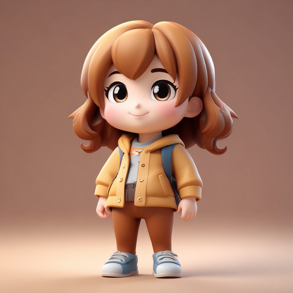 💖超Q萌时尚女孩：卡哇伊全身穿搭，表情丰富，极简纯色背景