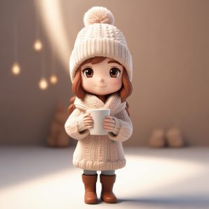 ☕️冬日限定！巨大围巾Q版女孩,抱着热可可太治愈了！