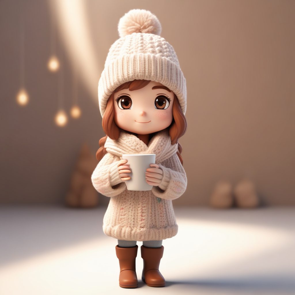 ☕️冬日限定！巨大围巾Q版女孩,抱着热可可太治愈了！