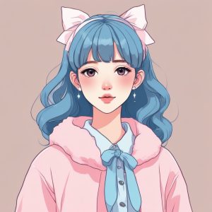 🍓粉蓝撞色天花板:极简治愈系漫画少女全身像