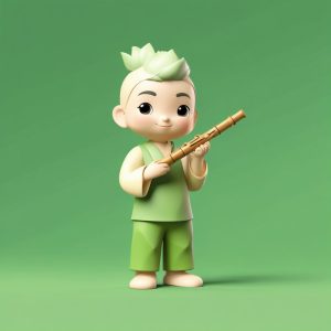 🎶氛围感天花板！Q版敦煌吹笛人，治愈系竹绿色调