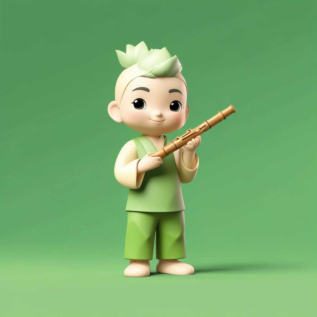 🎶氛围感天花板！Q版敦煌吹笛人，治愈系竹绿色调
